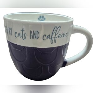 Pfaltzgraff Purple and White Large Cat Mug. "Motivated By Cats And Caffeine" New